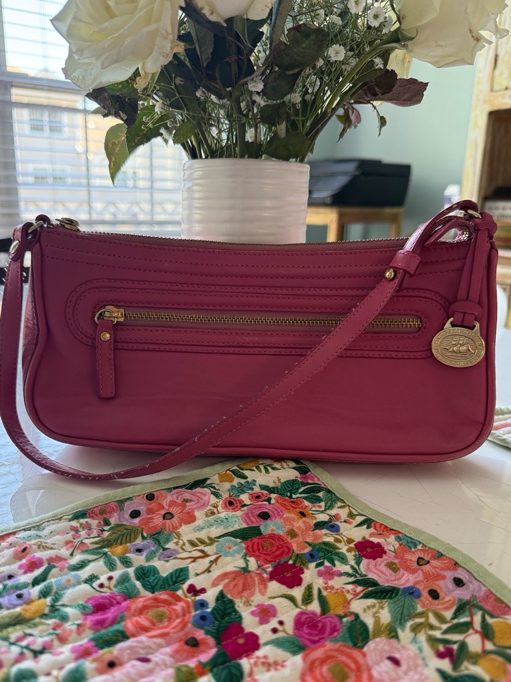 Brahmin Vintage Pink Leather Zippered Shoulder Bag